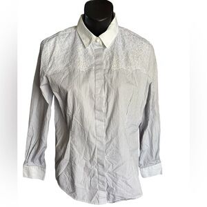 Brooks Brothers women’s White blue Striped Button-Up Shirt lace detail sz 6